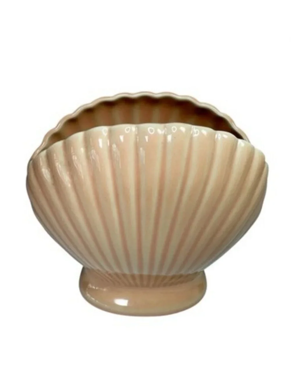Peach Clam Shell Vase Planter Scalloped Ceramic Coral Art Deco Vtg Japan 7